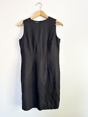 #ad Talbots VTG Black Irish Linen Dress Sleeveless Knee Length Lined Size 4P Petite $41.00