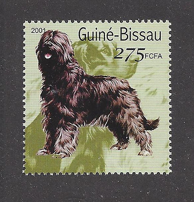 #ad Dog Art Full Body Portrait Postage Stamp BRIARD Sheepdog Guinea Bissau 2001 MNH $2.99