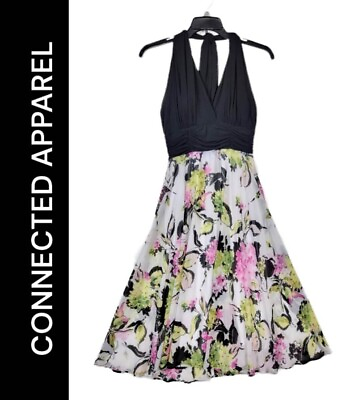 #ad Connected Apparel WomanMulticolored Size 12 Fit amp; Flare Open Back Halter Dress $27.75