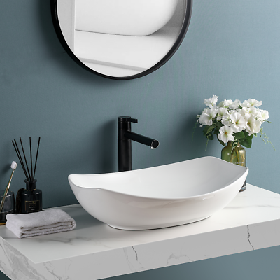 #ad New Circular White Ceramic Basin Bowl Countertop Bathroom Sink Porcelain Basin $85.06