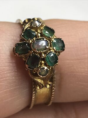 #ad Antique 15K Georgian Emerald Pearl Ring Size 9 $1849.82