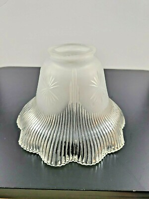 #ad Vintage Glass Lamp Shade Frosted Ribbed Etched Starbursts Scalloped Rim $27.99
