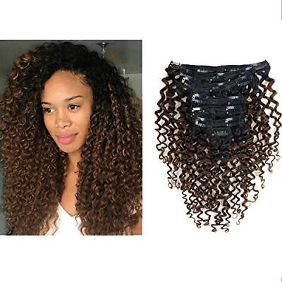 #ad Clip in Human Hair Extensions Afro Jerry Curly 3B 3C 22 Inch Jerry Curly #1B 4 $117.32