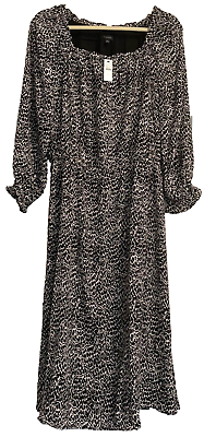 #ad NEW Talbots Animal Print Dress Crepe Midi Sz Large Elbow Sleeve Machine Wash $34.00