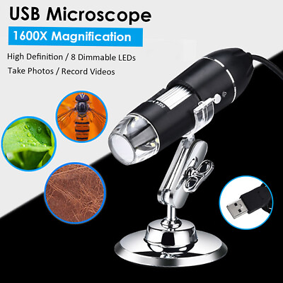 #ad 8LED 1600X USB Digital Microscope Magnifier Camera 1080P w Stand Black D2M3 $15.29
