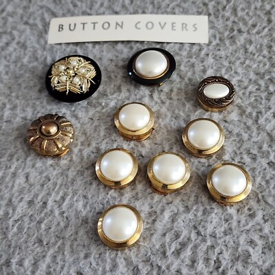 #ad Vintage Button Covers Lot of 10 Carved Elegant Pearl Gold Tone Various Sizes $19.99