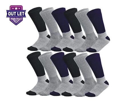 #ad 3 12 pairs Men#x27;s Women Diabetic Thermal Socks Thick Warm Non Binding Crew Socks $10.45