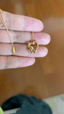 #ad Tiffany Yellow Gold Heart Ribbon Necklace $559.01