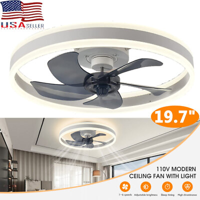 #ad 19.7quot; Ceiling Fan with Lights Dimmable LED 6 Speeds Reversible Blades Fan Light $74.99