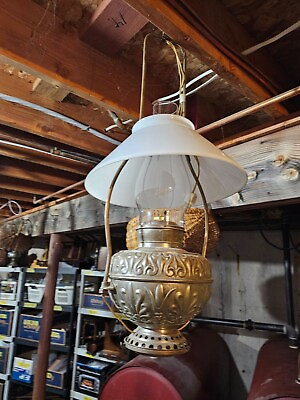 #ad Beautiful country store light. 24quot; from base to top of chimneys Brass milkglass $199.99