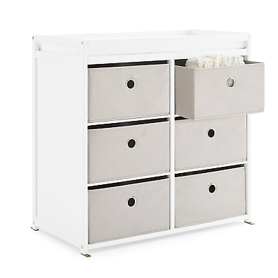 #ad Hayes Changing Table with Fabric Bins Bianca White Flax Bins $213.79