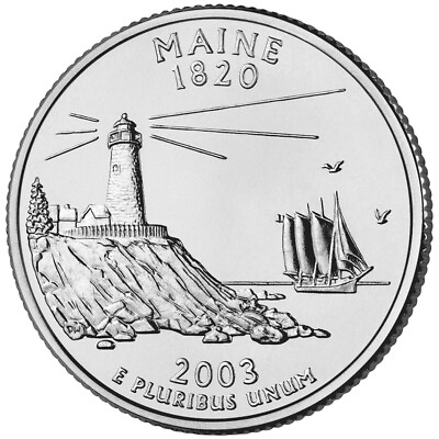 #ad 2003 P Maine State Quarter. Uncirculated from US Mint roll $2.39