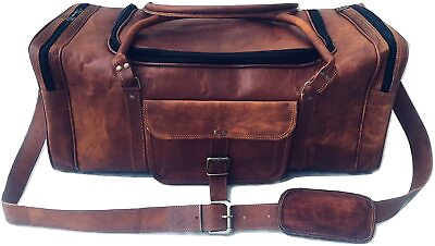 #ad 24quot; Vintage Leather Square Zip Overnight Carry On Sports Travel Duffel Bag $108.21