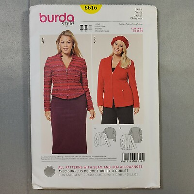 #ad Burda Style Pattern 6616 Womens Lined Jacket 2 Lengths Full Zip 18 28 UNCUT $6.29