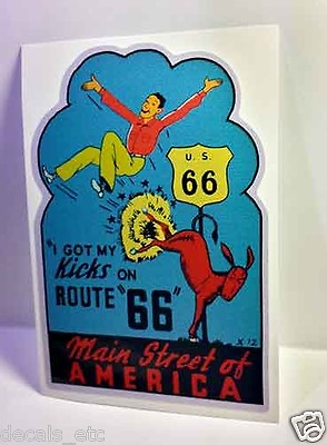 #ad Kicks on Route 66 Vintage Style Travel Decal Vinyl Sticker Luggage Label $4.69