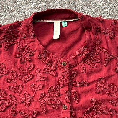 #ad Anthropology Pilcro The Whitney Textured Trapeze Blouse 2X Button Front LS Red $45.00