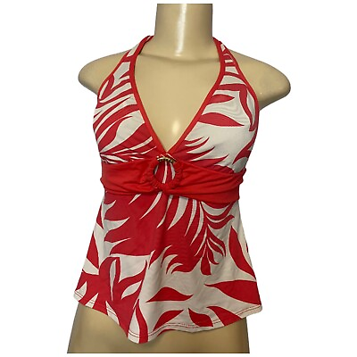 #ad Lauren Ralph Lauren Red Cherry White Tankini Bathing Suit Halter Top Floral Sz 6 $16.00
