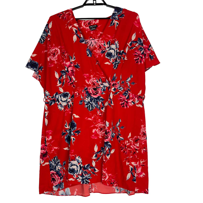 #ad City Chic Womens size XXL 24 dress red floral Faux Wrap mini $44.99