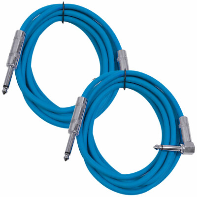 #ad 2 Pack 10#x27; Blue Guitar Cable TS 1 4quot; to Right Angle Instrument Cord $22.99