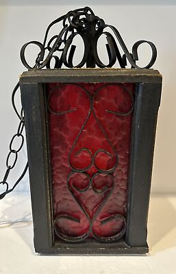 #ad Red Slag Glass Light Fixture Chandelier Arts amp; Crafts Wood amp; Wrought Iron Works $149.95