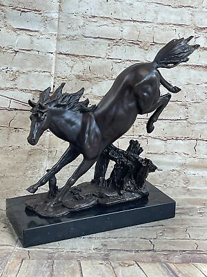 #ad Agile Wild Stallion Horse Race Bronze Sculpture Handmade Figure Figurine Sale NR $209.65