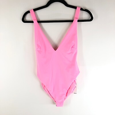 #ad Good American Lounge One Piece Swimsuit V Neck Low Back Pink 2 US M $54.99
