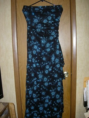 #ad Blue Flowers Metallic Sparkle Strapless Formal Prom Gown by Jessica $50.00