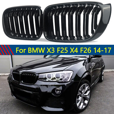 #ad For BMW X3 X4 F25 F26 2014 2015 2016 2017 Front Bumper Gloss Black Kidney Grille $37.99