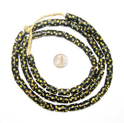 #ad Antique Black amp; Yellow Dot Venetian Good Beads Long Strand 9mm West Africa Glass $275.00