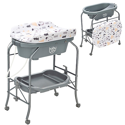 #ad Baby Changing Table w Bathtub Folding amp; Portable Diaper Station w Wheels Gray $135.99