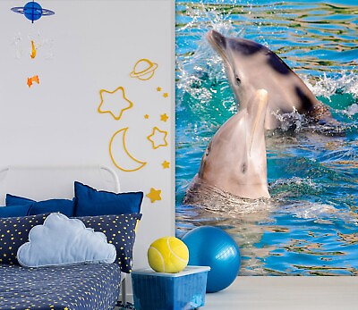 #ad 3D Two Fun Dolphins 3549 Wall Paper Wall Print Decal Deco Wall Mural CA Romy C $316.99