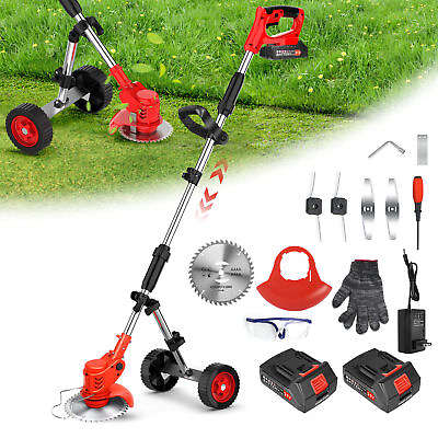 #ad Cordless automatic lawnmower with wheels for gardens farms with two batteries $59.99