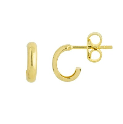 #ad Open Hoop Stud Earrings Solid 14K Yellow Real Gold Mini Half Hoop Earrings Women $159.20