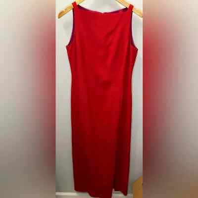 #ad Vintage 100% Silk Red Midi Dress with Slit $35.00