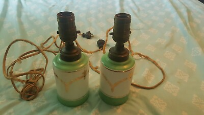 #ad Vintage Pair Of Lamps Green White amp; Gold. Made In Czechoslovakia $79.99