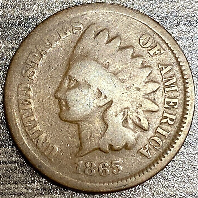 #ad 1865 Bronze Indian Head Cent Great Details G Free Shipping $16.00