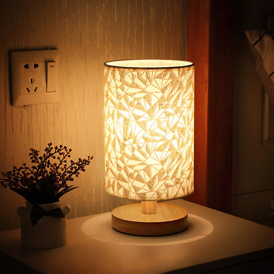 #ad Modern Small Bedside Table Lamp Wood Desk Light Fabric Lampshade for Nightstand $19.85