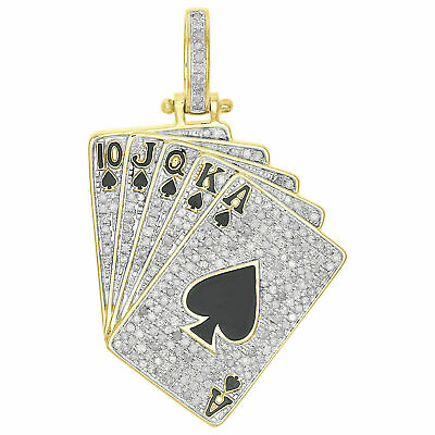 #ad 3 Ct Round Simulated Diamond Poker Spades Royal Pendant 14k Yellow Gold Plated $102.35
