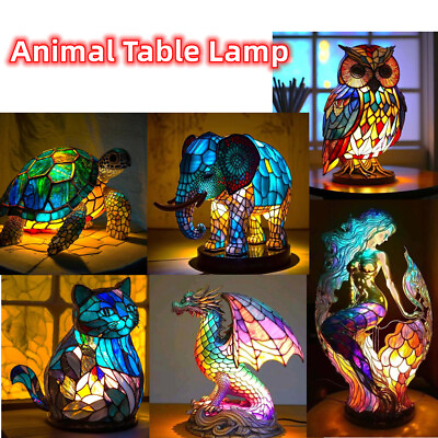 #ad Animal Table Lamp Stained Night Light Retro Desk Lamps Xmas Gift $25.18
