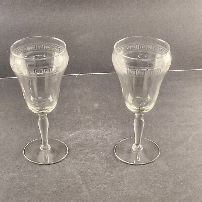 #ad 2 Crystal Etched Stemmed Vintage Water Wine Goblets Slight Ribbing 7quot; Tall $29.95