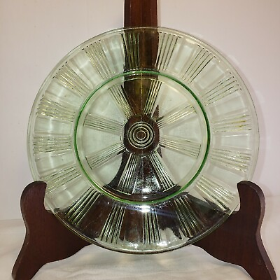 #ad Depression Glass Hazel Atlas Wagon Wheel Green Glass Saucer 6 5 8 Inch $10.20