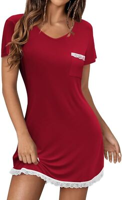 #ad Ekouaer Women#x27;s Nightgown Sleepwear Soft Sleepshirt Short Sleeve Lace Trim Night $38.32