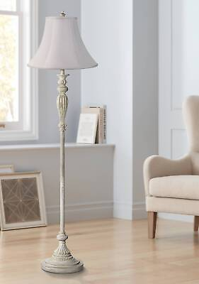 #ad Shabby Chic Floor Lamp Antique White Fabric Bell for Living Room Bedroom $209.99