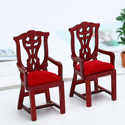 #ad DollHouse Miniature 1 12 Scale Dining Chairs Red Furniture Victoria Vintage $13.59