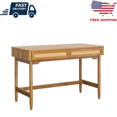 #ad Writing Desk w 2 Rattan Drawers Home Office Table Computer Desk Workstation US $295.50