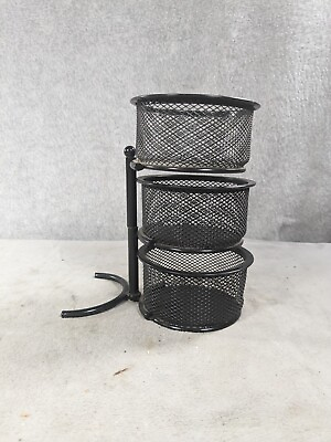 #ad Small Desktop Storage Container Black Perforated Circles 3 Tier Twists $14.98