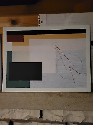#ad ORIGINAL : MID CENTURY MODERN STYLE ABSTRACT ON CANVAS BOARD. SIGNED . $129.00