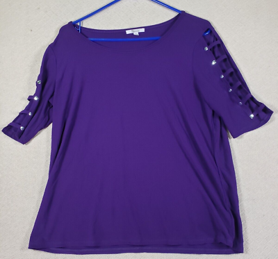 #ad 89th Madison Shirt Large L Purple Polyester Ladder amp; Studded Sleeve Blouse Top $8.98