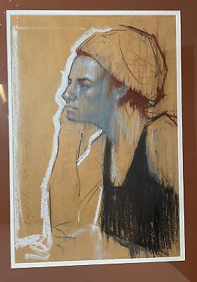 #ad original HETT mixed media pastel acrylic ink drawing painting lady pop portrait $369.99