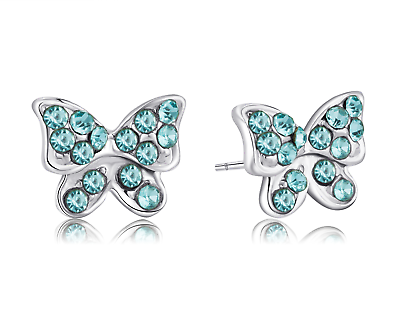 #ad Buyless Fashion Girls Butterfly Earrings Hypoallergenic Stainless Steel Zirconia $7.97